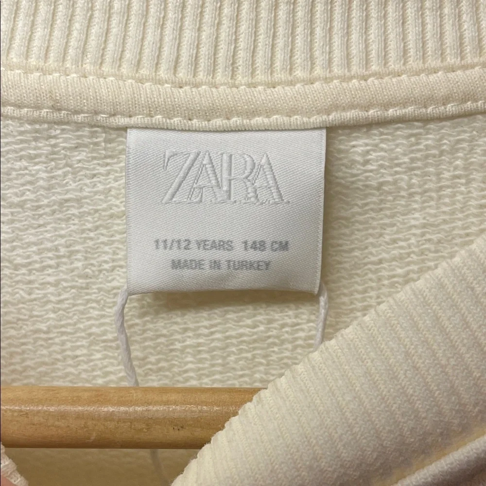 NWT Zara Girls Crewneck Embroidered Bows Pullover Sweatshirt Ivory Sz 11 / 12